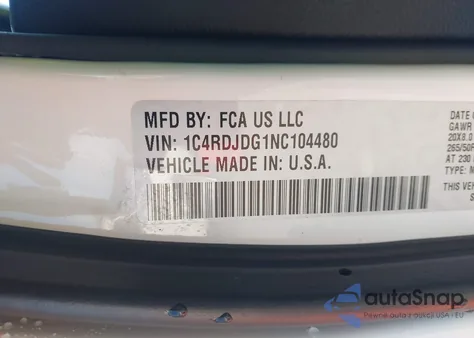 2022 Dodge Durango Gt Plus Awd z USA, uszkodzony, nr VIN 1C4RDJDG1NC104480